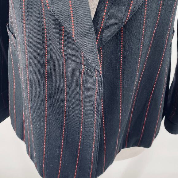 State of Claude Montana Blazer Wool Pinstripe Open Front Black Red Womens 8 42 - Picture 4 of 13